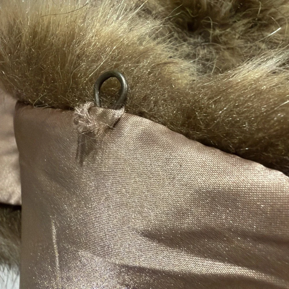 Vintage Faux Fur Round Collar Stole, Brown Beige with Satin Lining